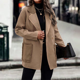 Lapel Neck Long Sleeve Button Down Side Pocket Coat - Shah S. Sahota